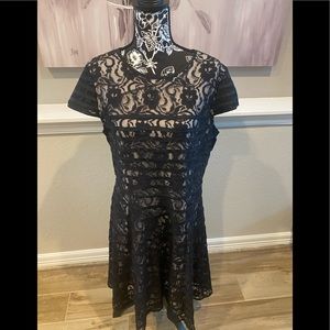 Alfani black lace dress nude underlay, Sz 16